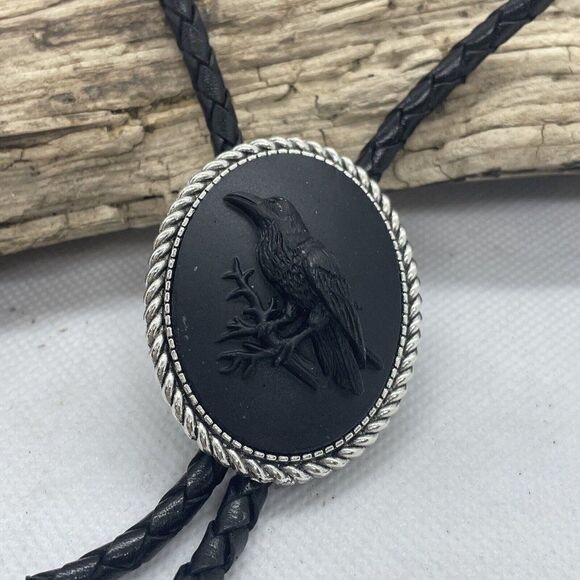 Steampunk Gothic Raven Black Crow Bolo Lariat Tie Southwest wedding gift party - Picture 5 of 14